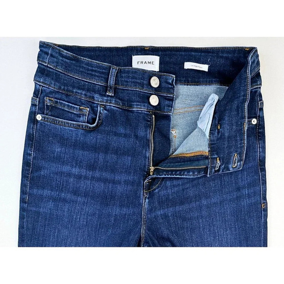 Frame Size 31X33 Womens Le High Flare 5 Pocket Embroidered Logo Blue Denim Jeans - Picture 10 of 12